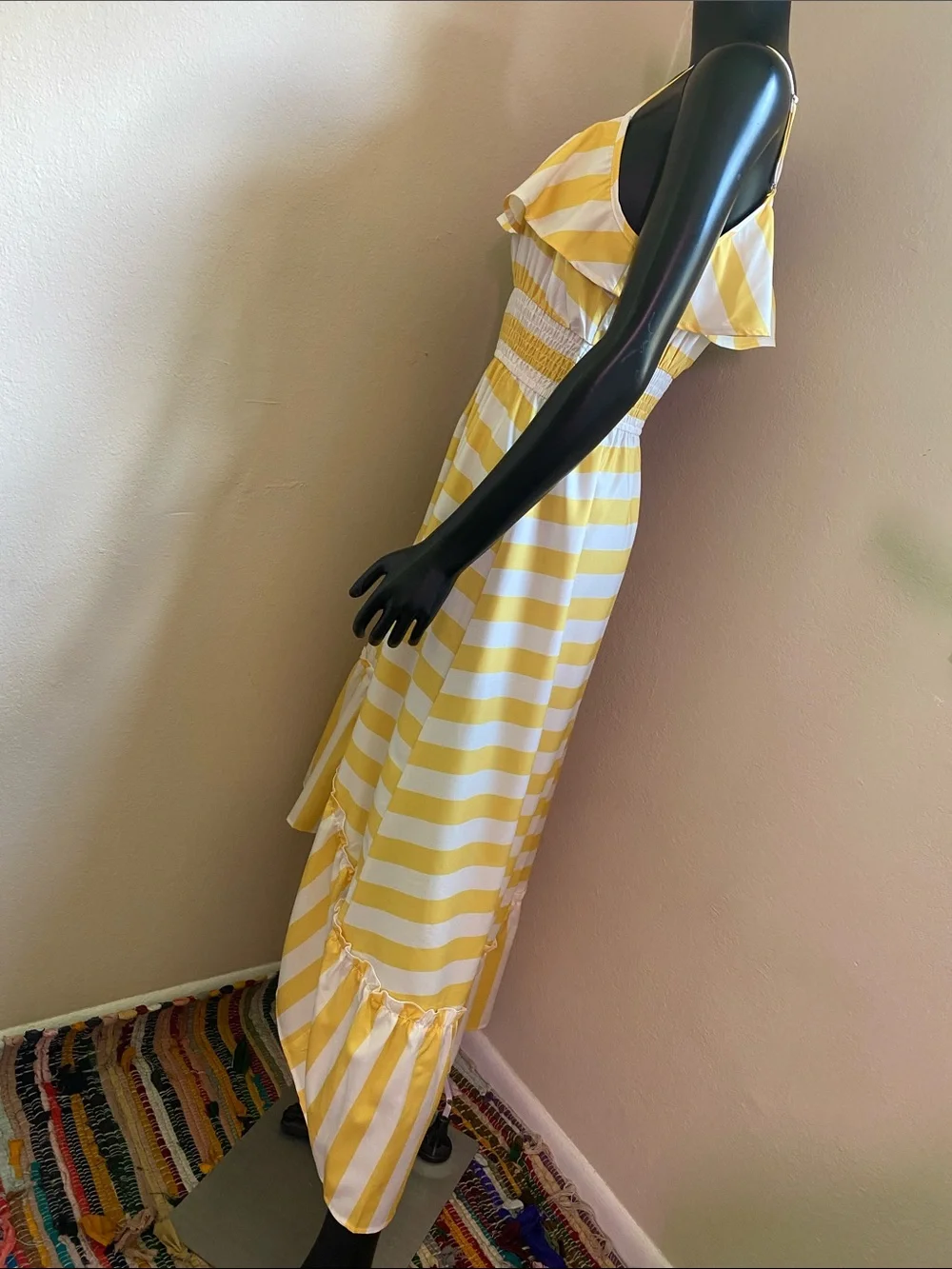 GLM Clothing Yellow & White Striped Maxi with Ruffle Bodice NWTs - Picture 4 of 9